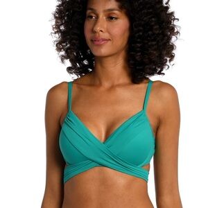 LA BLANCA Teal Island Goddess Wrap Underwire Bikini Top Emerald Green Size 8 New